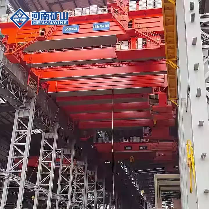 Four-girder charging crane in industrial steel plant